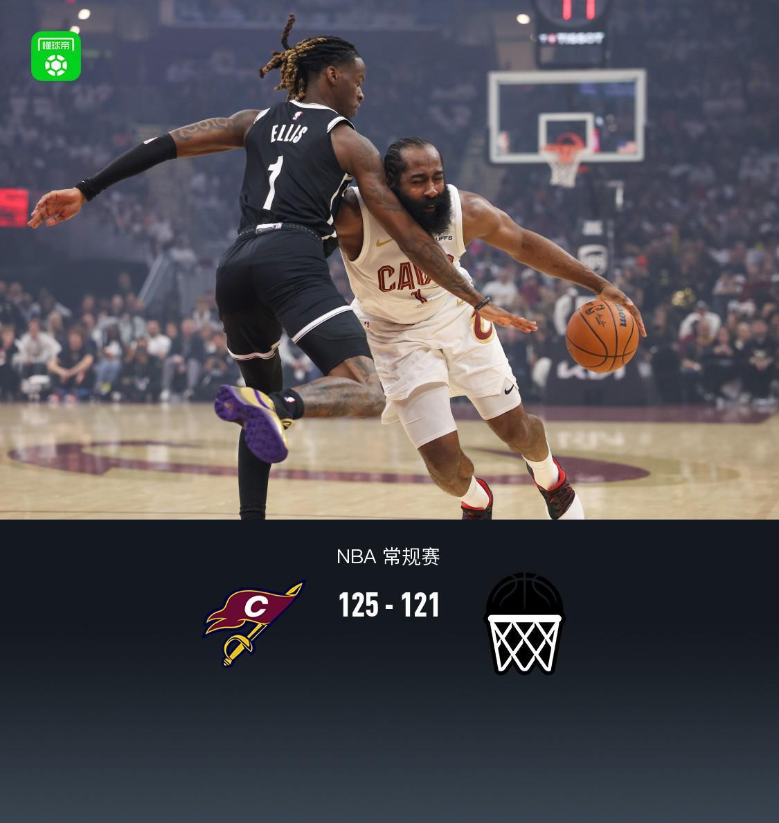 骑士125-121篮网，哈登8中1，米切尔22+5，小波特28分